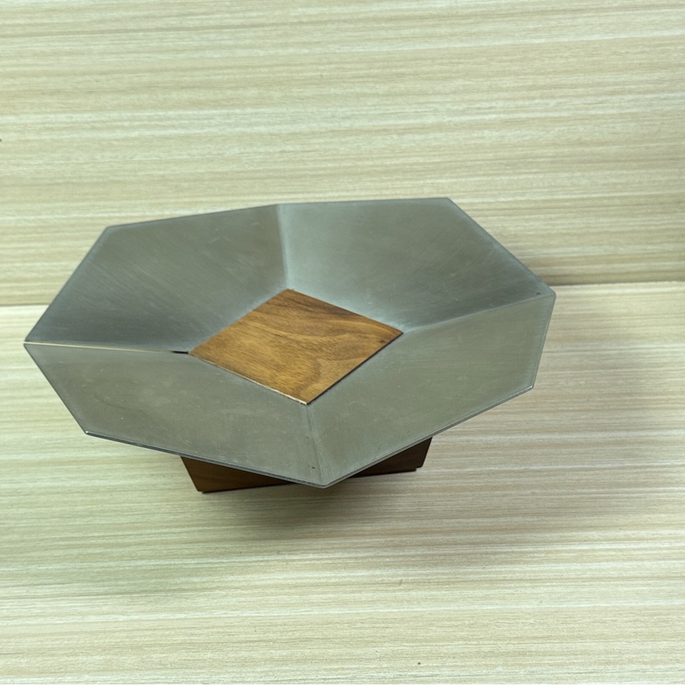 City Joinery Modern Hexagon Metal Wood Bowl Centerpiece Decor 10in Minimalist